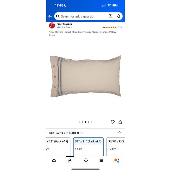 New in Packages Cotton Quilted Natural King Shams Blue Stripes Buttons - Picture 7 of 8